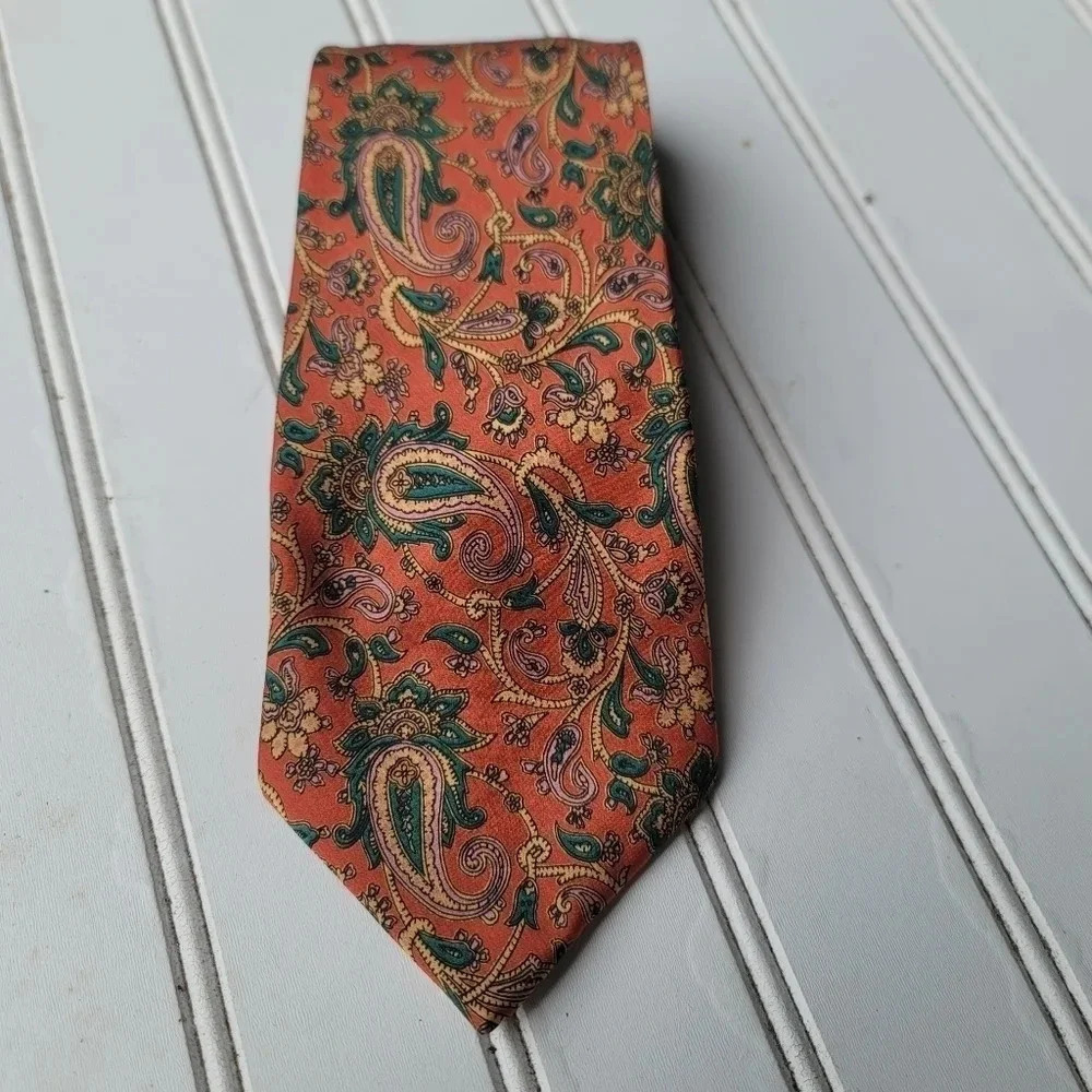 ART Classic Paisley Red Green Yellow JACQUARD WOVEN 100% Silk Men's Tie Necktie